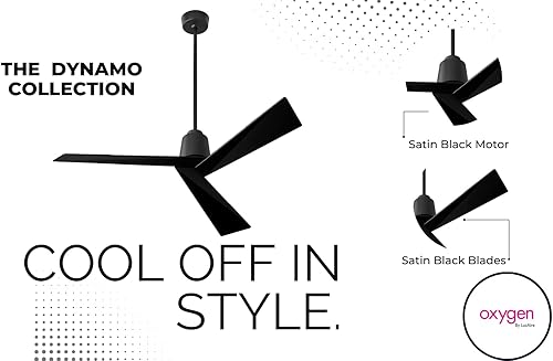 Miniatura 4 de Oxygen 3-113-1540  Dynamo Ventilador de techo moderno de tres aspas de 54 pulgadas - Negrolatón envejecido  Motor reversible de seis velocidades con