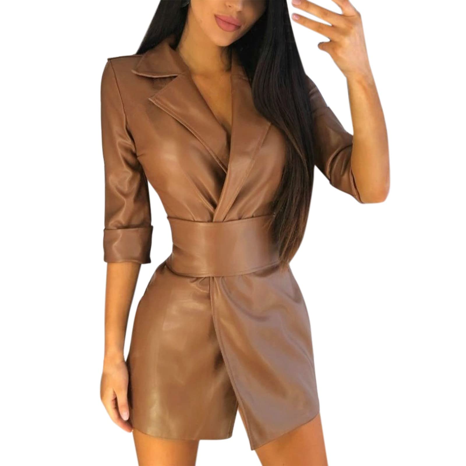 Vestido Invitada Boda Mujer Vestidos De Fiesta Mujer Elegantes Cortos Abrigo Largo de Invierno con Mangas Largas Mini Vestido Bodycon Sexy con Cinturón Ideal para Fiestas Nocturnas Eventos