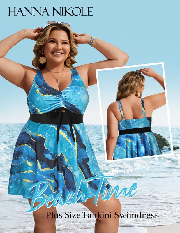 Hanna Nikole Tankini Damen Große Größen Zweiteiler Badeanzüge SchlüSselloch Badekleid Mit Badeshorts Bauchweg Bademode Mit Verstellbare Brust KordelzüGe Und Schultergurte Strandmode