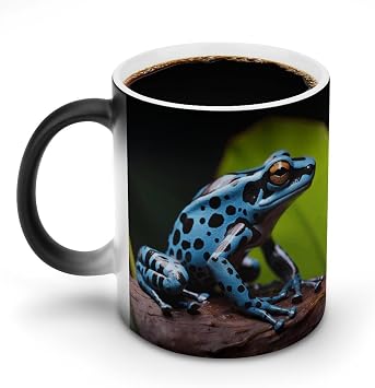 Dart Frog Blue Magic Color Changing Coffee Mug, 11 Oz Ceramic Cup with Handle, Heat Sensitive Heat Changing Mug Temperature Changing Mugs for Office Home, Personalized Gift