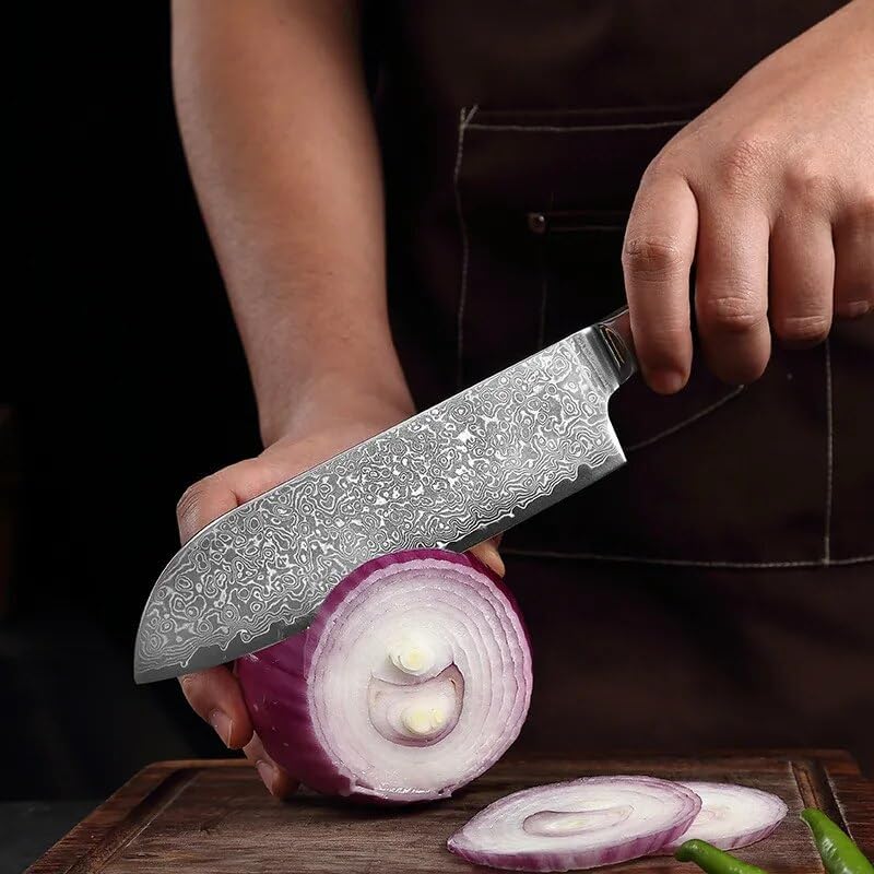 Miniatura 4 de Cuchillo de corte de carne de chef Santoku Cuchillo de cocina de 67 capas Damasco Acero Japonés Damasco Cuchillo de Chef Acero con Carne Fruta