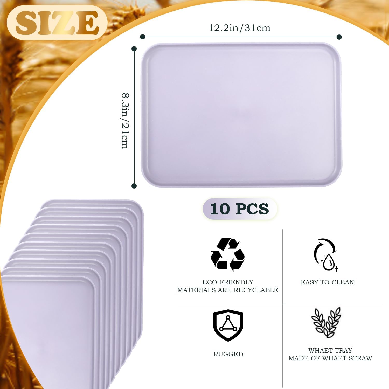 Plastic Art Trays,10 Pack Large Plastic Trays Stackable Activity Tray Crafts Organizer Tray Serving Tray,Painting, Beads,Storage & Serving Tray (12.2 x 8.9 Inches) (Purple)