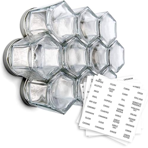 Gneiss Spice Magnetic Jars: Includes 12 Small Empty Glass Jars (1.75 oz), Magnetic Metal Lids & Spice Labels | Create a Hanging Spice Rack on Your Fridge