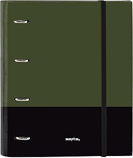 Safta DARK FOREST - Carpeta 4 Anillas de 35 cm con 100 Hojas A4, Ideal para Niños de Diferentes Edades, Cómoda y Versátil, Calidad y Resistencia, 27x3.5x32 cm, Color Verde Caqui/Negro