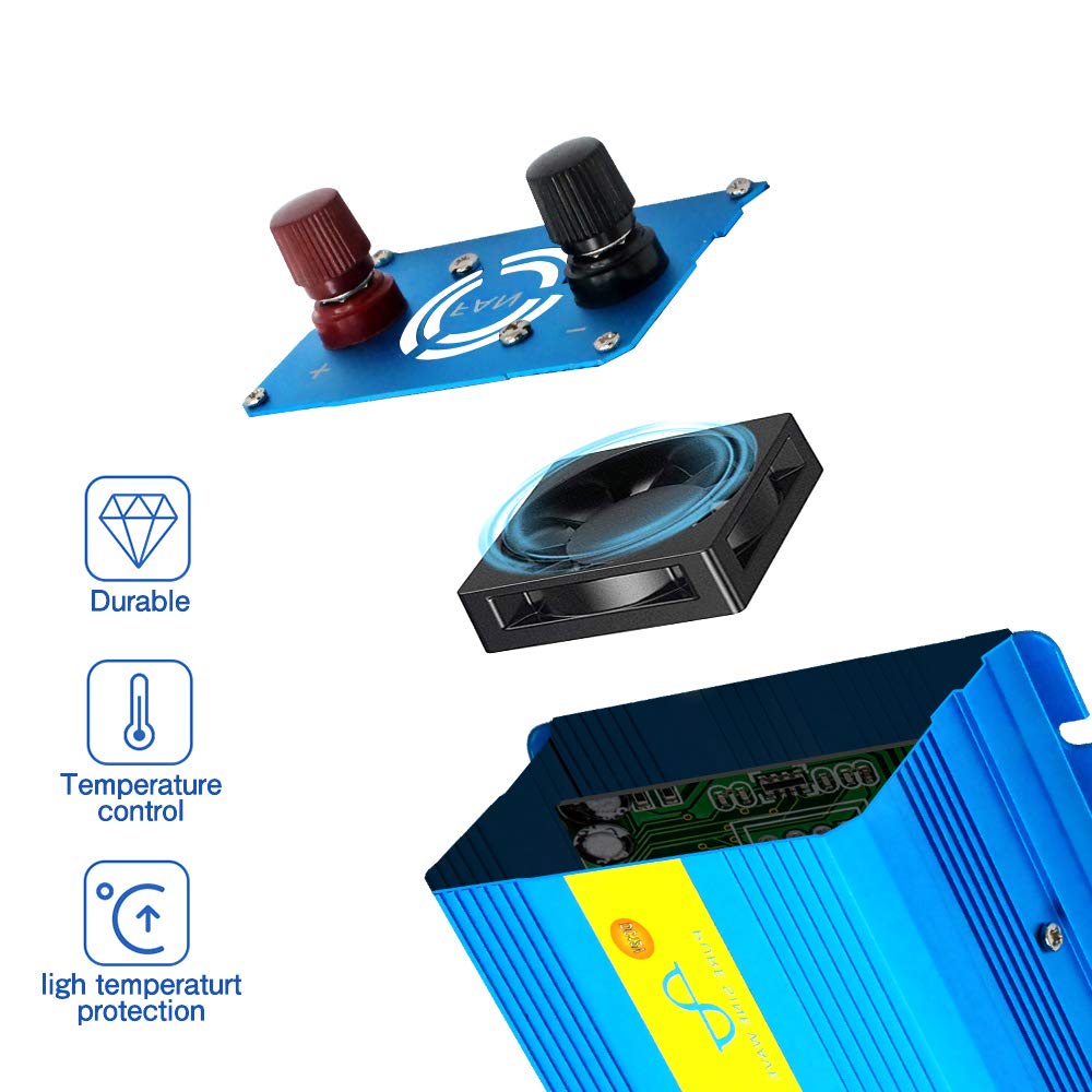 Cantonape 1000W KFZ Reiner Sinus Spannungswandler-Auto Wechselrichter 24v auf 230v Umwandler-Inverter Konverter mit 1 EU Steckdose und 2 USB-Port - Spitzenleistung 2000 Watt