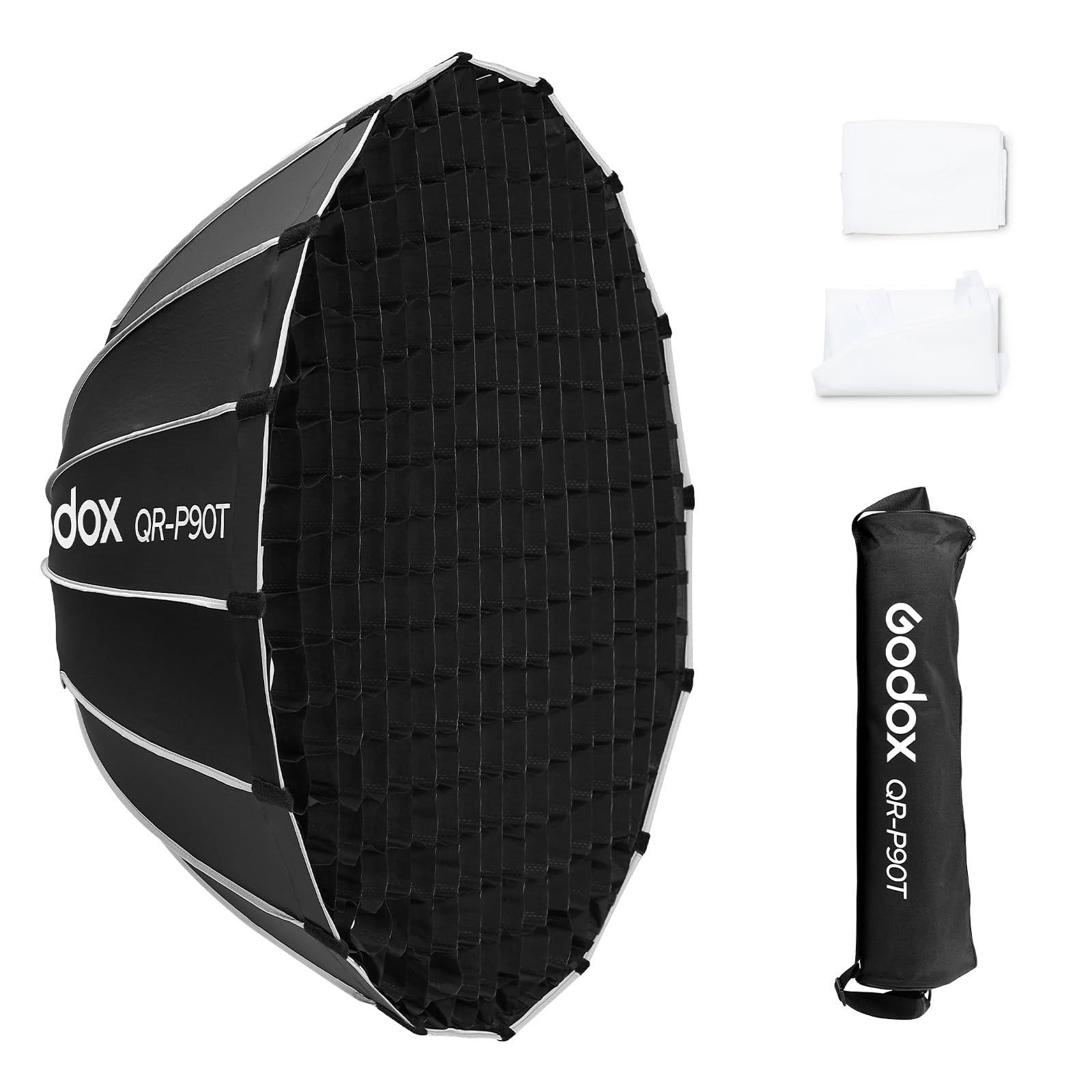 GODOX Godox QR-P90T Softbox parabolico a sgancio rapido con griglia a nido d'ape, supporto Bowen con borsa da trasporto per diffusore anteriore e interno per Godox MS300 MS300-V SK400II QT400III QT600