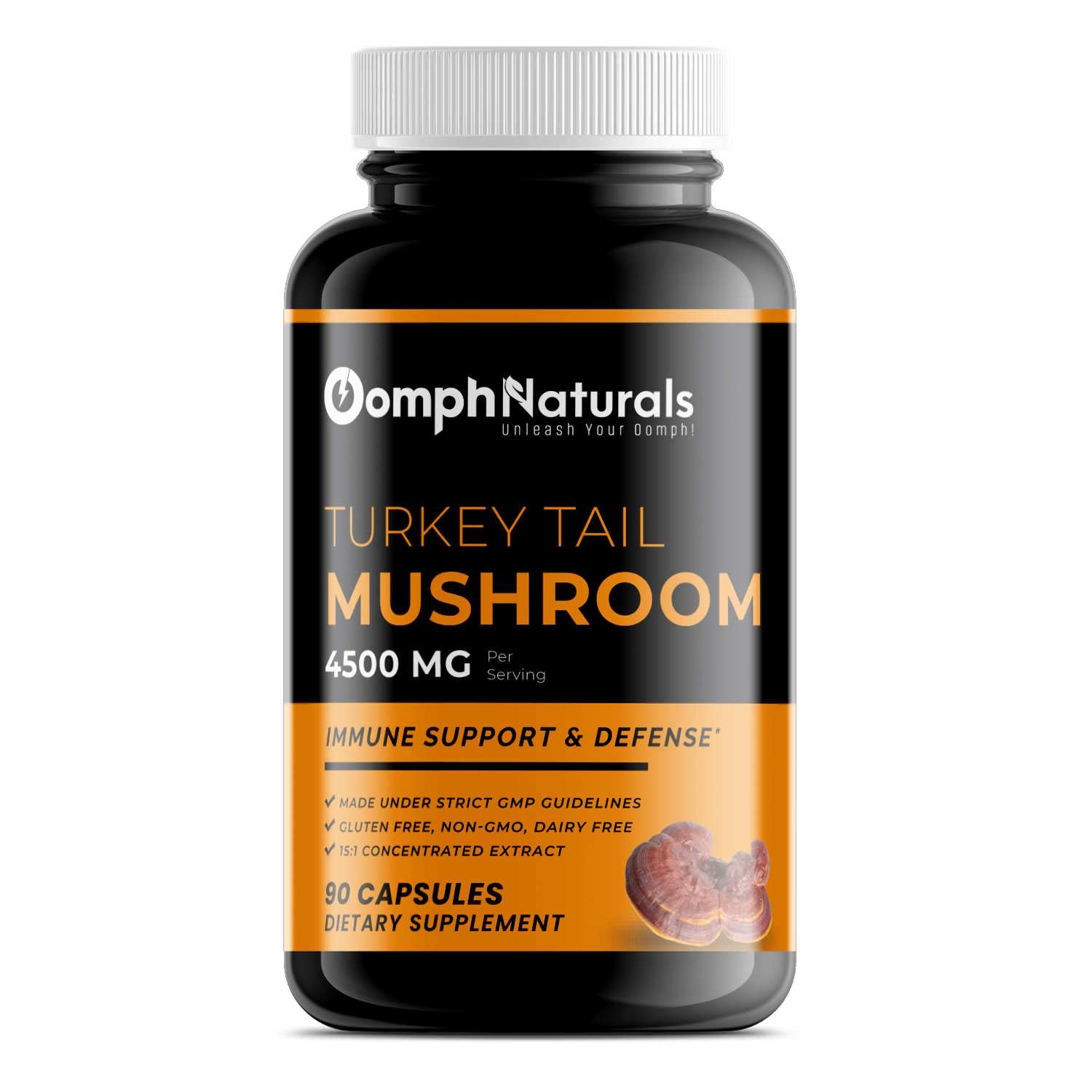 Turkey Tail Mushroom Capsules, 4500mg Extract, 90 Day Supply, Non-GMO, Gluten Free, Powder Supplements for Immune System Support Gut Health