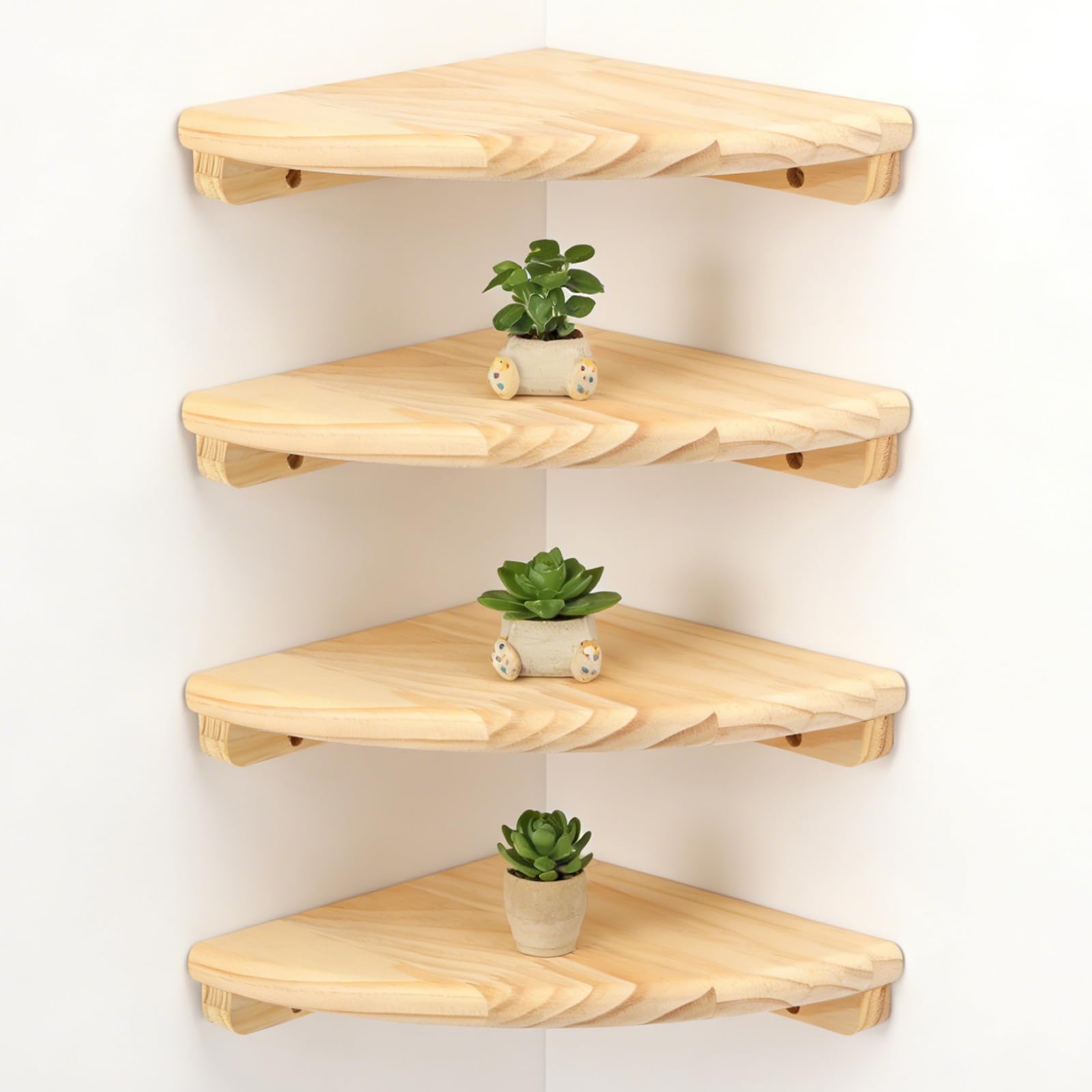 Étagères d'angle suspendues en bois pour salle de bain zen