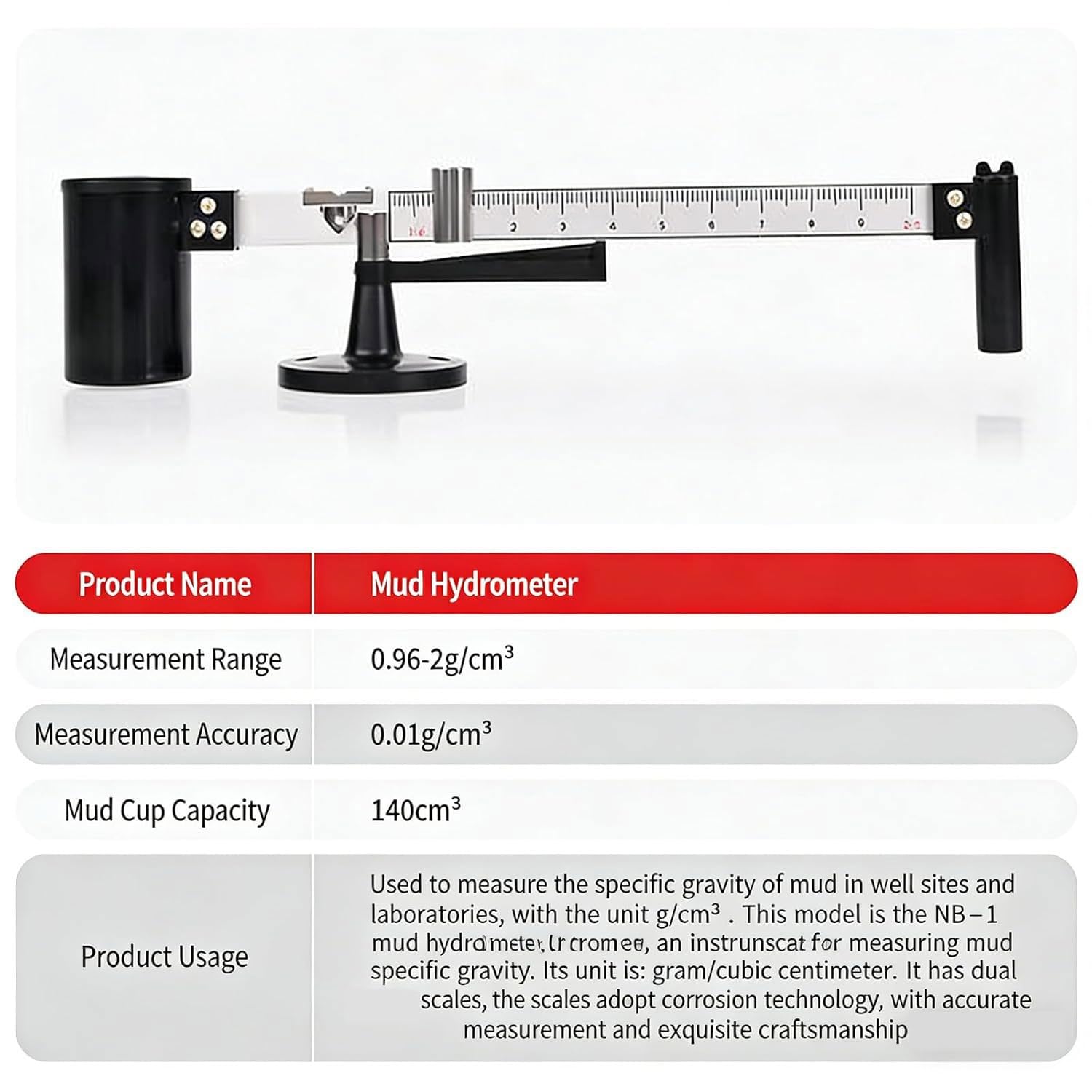 Probador de barro, kit de hidrómetro de 3 piezas con carcasa de aluminio, viscosímetro y medidor de contenido de arena para un análisis preciso de laboratorio y campo