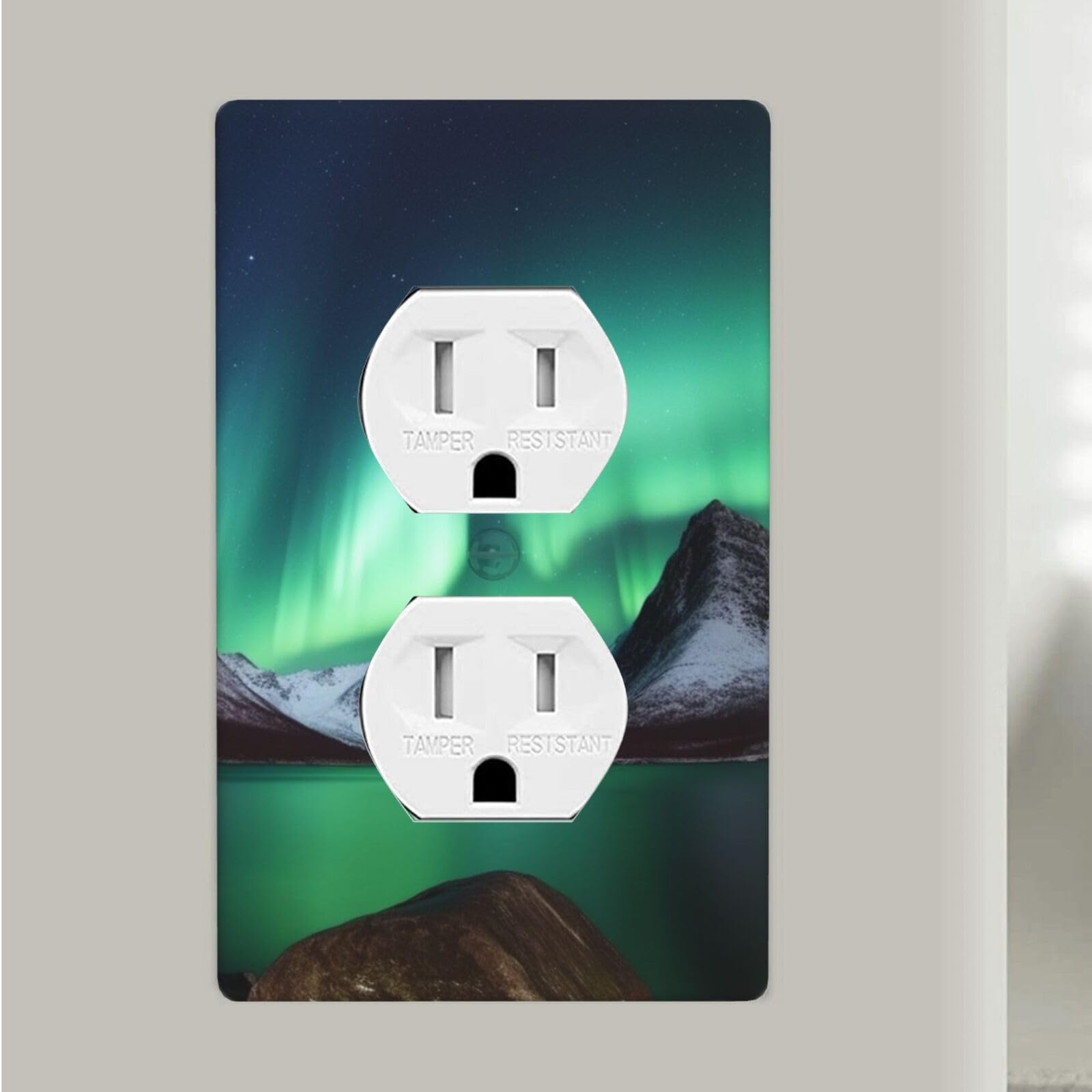 Aurora Borealis Duplex Receptacle Outlet Covers, 1-Gang Standard Size Wall Plates Unbreakable Polycarbonate Electrical Switchplate Cover Faceplate for Bathroom Kitchen Decor
