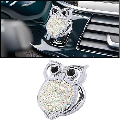 AUCELI Bling Owl - Cubierta de botón de arranque y parada de motor de automóvil, calcomanía protectora de diamantes de imitación para botón de