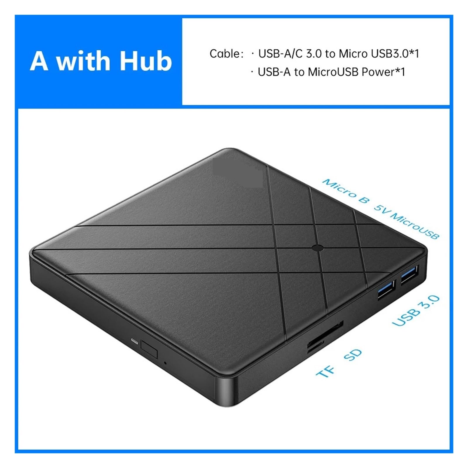 Portable 5 "CD R/RW ROM DVD RAM DL Lecteur De Disque Graveur Enregistreur Lecteur Optique Externe Boîtier for Ordinateur Portable(A with Hub)