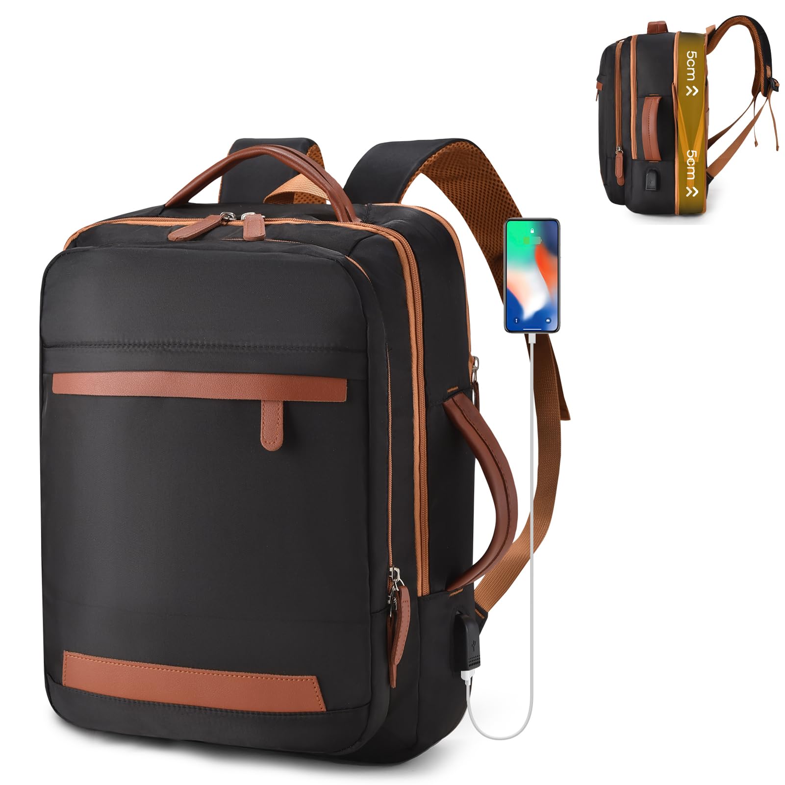 SPAHER Rozszerzalny Plecak Podróżny 40x30x15 British Airways 40x30x20 Wizzair Plecak na Laptopa 15,6 Calowy z Portem Łdowania i Mokrą Kieszenią USB Plecak do Samolotu Pracy dla Kobiet i Mężczyzn