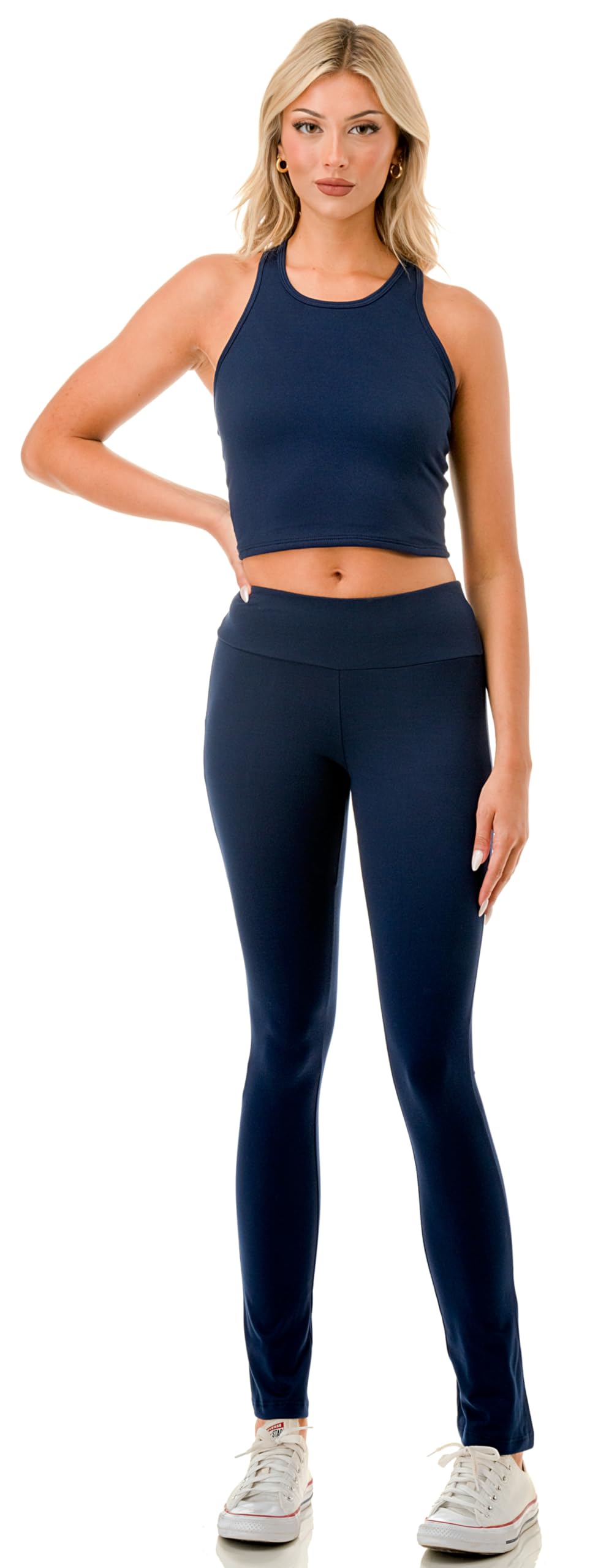 KNIT RIOT Womens Active 2 Pieces Set Racerback Crop Tank Top and Leggings with Back Split Legs Workout