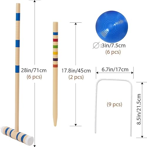 Miniatura 3 de Juego de croquet para adultos de 28 pulgadas con mazos de madera, bolas de colores, bolsa de transporte resistente para adultos y niños, perfecto