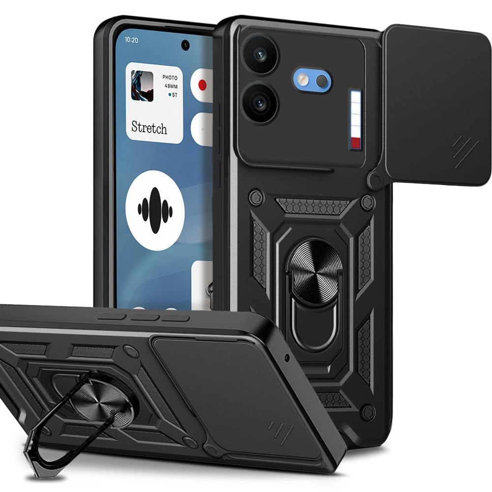 aestmo tough armor nothing phone 4b 5g bumper back case cover | ring holder & sliding camera shield cover | 360 degree protection back case cover for nothing phone 4b 5g (black)