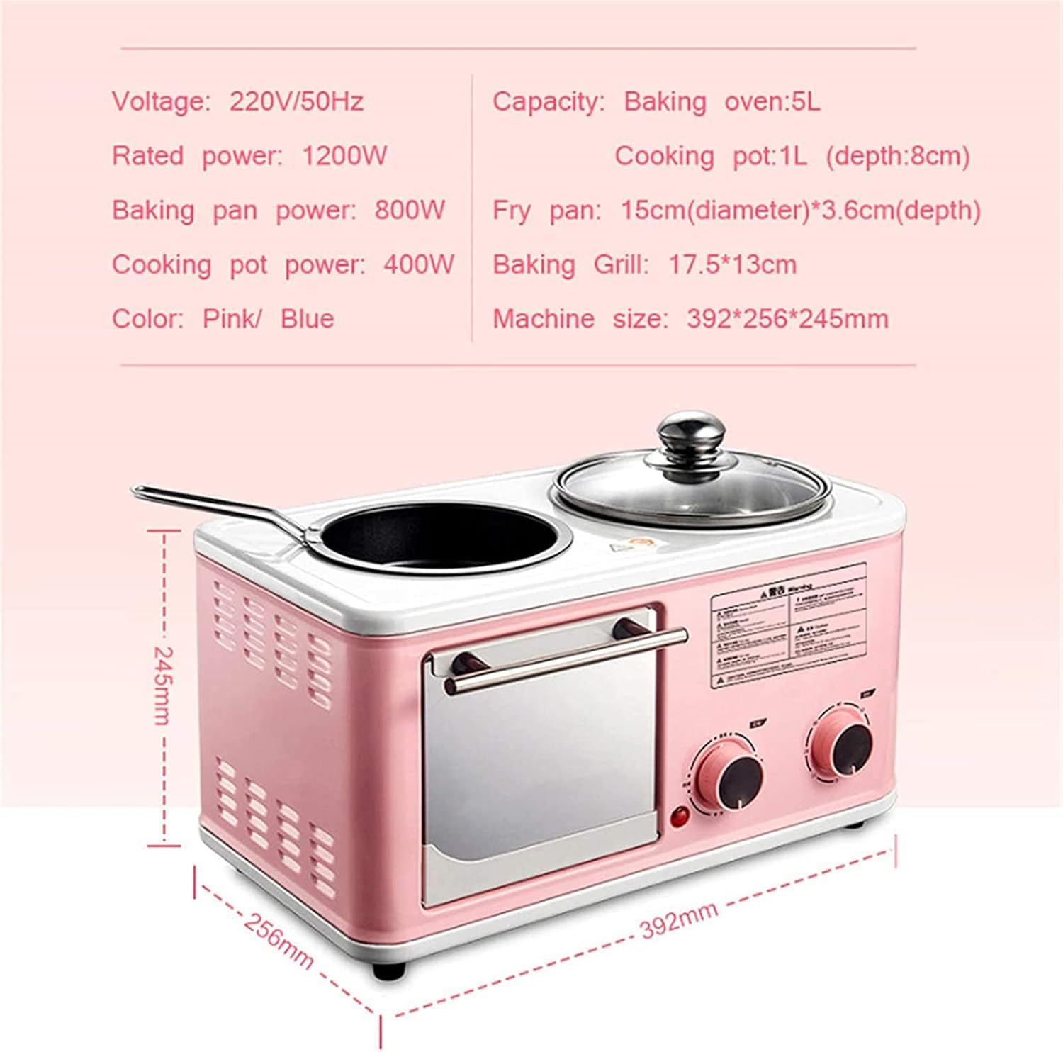 Macchina per La Colazione Multifunzione, Mini Forni 3 in 1 con Grill Elettrico E Doppia Piastra, Stazione per La Colazione in Famiglia per La Cottura
