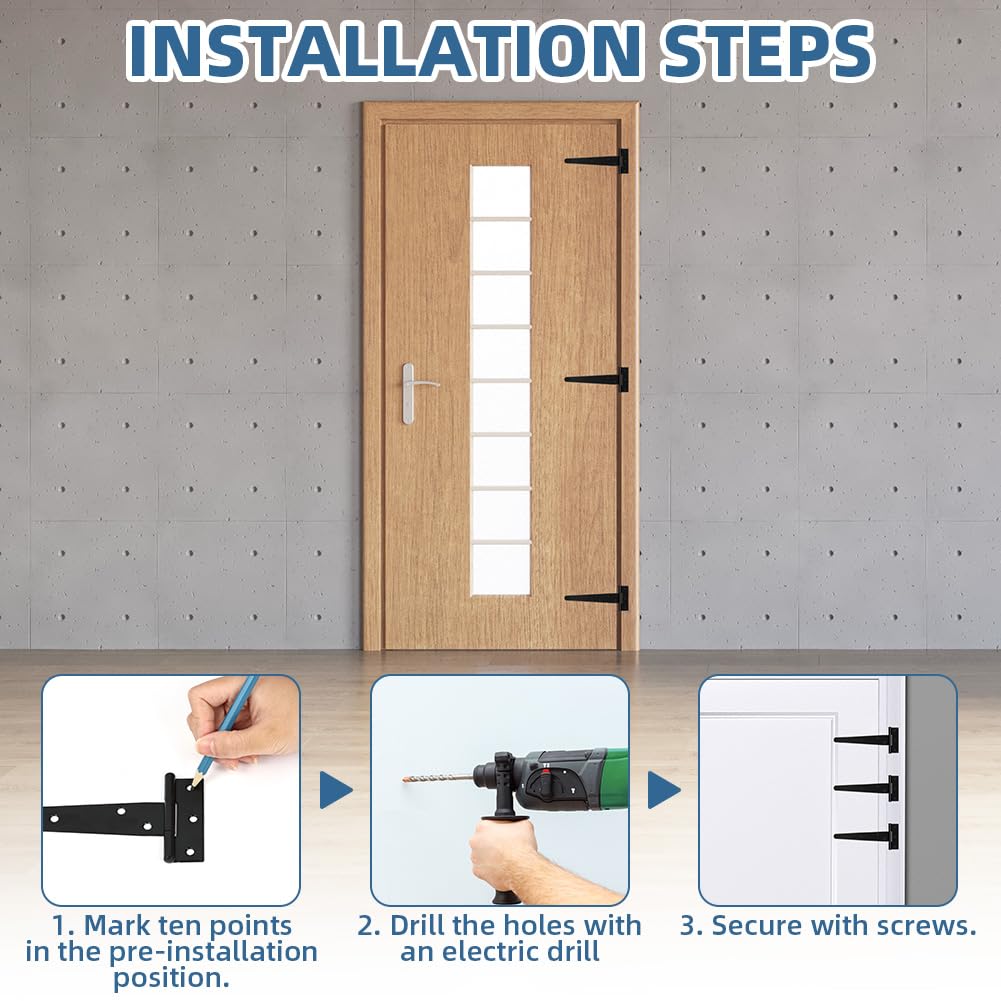 HOTUT 4X 6 Tee Hinges, Heavy Duty T-Hinges with 1 Stainless Steel Door Latch, Metal T Hinge with Rustproof Coating - Image 4
