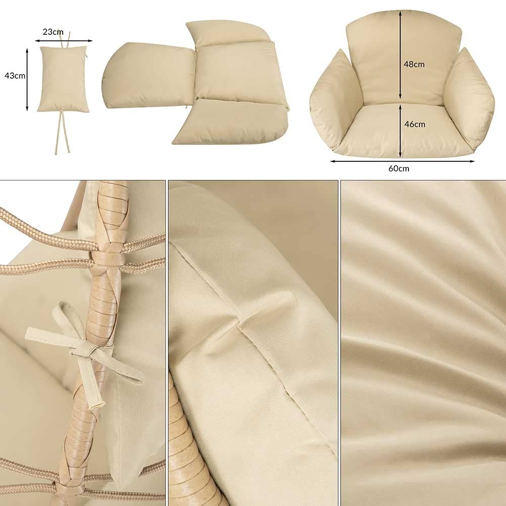 Bakaji Fauteuil Suspendu de Jardin, Chaise balançoire hamac d'extérieur Structure en métal nid en rotin et Corde + Coussin rembourré et appuie-tête Design Moderne 198 x 110 x 95 cm (Beige)