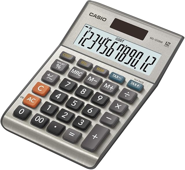 Casio MS-120BM 12 Digit Tax/Cost/Sell/Margin Desk Calculator, Silver