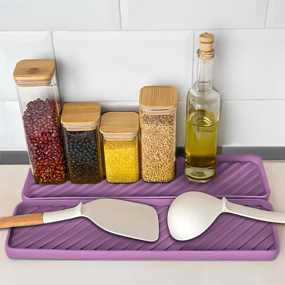 HvOvMvE Plateau De Rangement En Silicone Pour évier De Cuisine Et Salle De Bain - Passe Au Lave-Vaisselle - Plateau De Comptoir Antidérapant - Idéal Pour Le Maquillage Et Les Bibelots (Violet