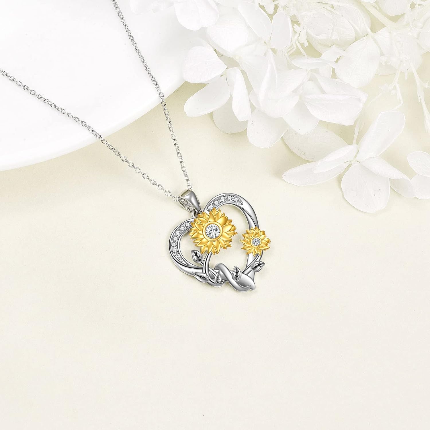 Sunflower Necklace for Women, 18K Gold Plated Silver Moissanite Sunflower Heart/Cross Pendant Necklace You are My Sunshine Gifts Sunflower Jewelry Birthday Christmas Mothers Day Gifts for Her Girlfriend Wife - Image 6