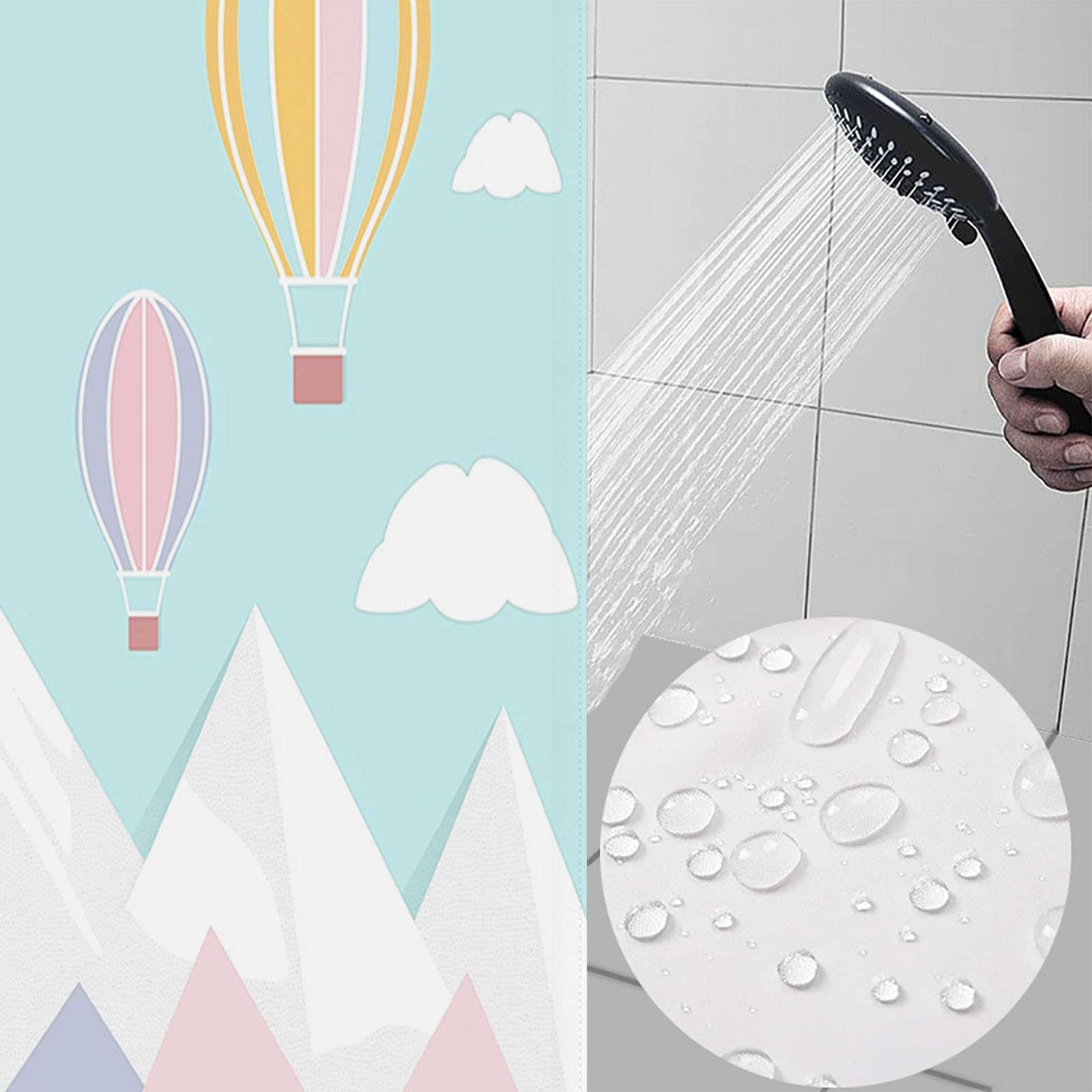 Cortina de Ducha Montañas240x200cm,Globo Aerostático Lavables Cortina de Baño,Poliéster Textil Impermeable Cortina Ducha para Bañera con 12 Ganchos