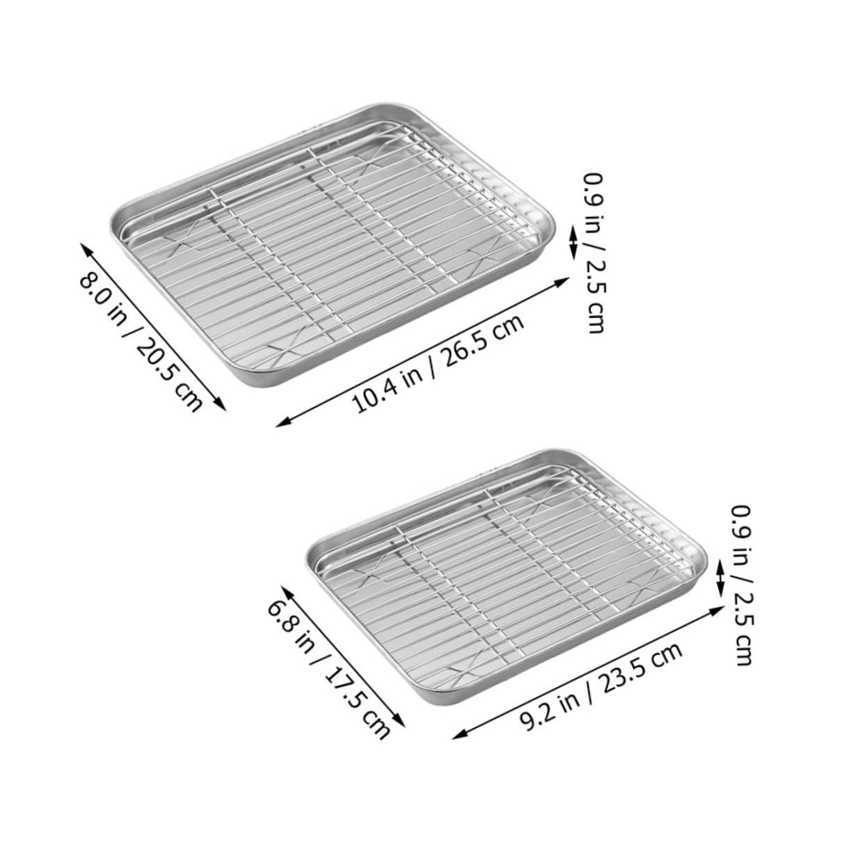 Juego 2 Bandejas Para Hornear Con Rejilla De Acero Inoxidable 430 210 Acero Inoxidable Resistente Para Cocinar y Enfriar, Uso Horno Para Pan, Pasteles, Galletas, Tamaño Compacto