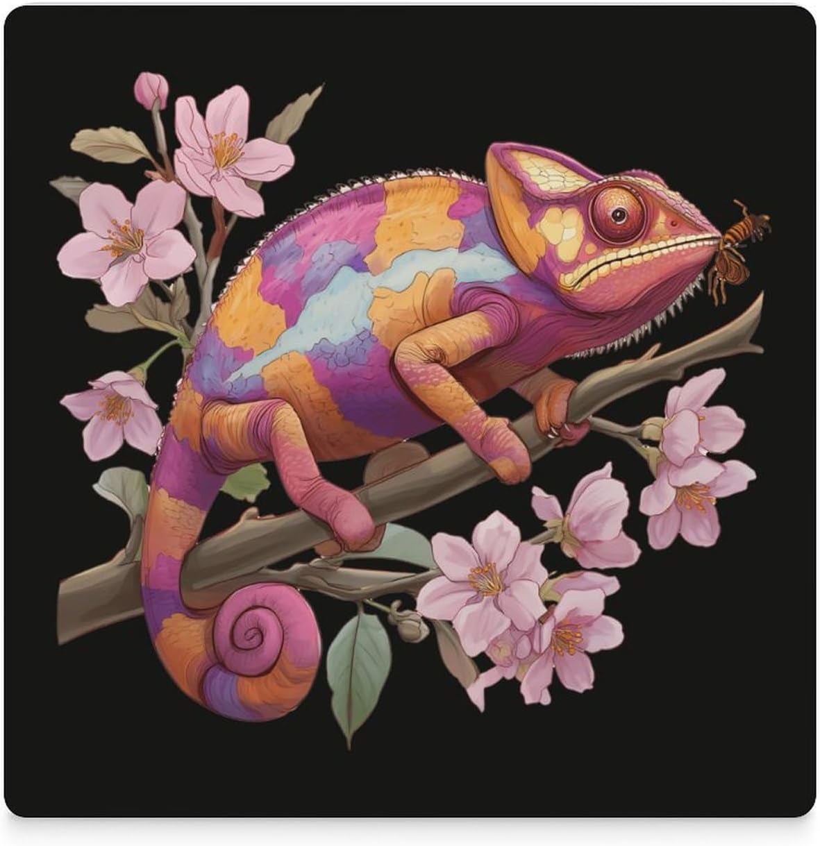 Chameleon Print Coaster for Drinks Square Ceramic Table Coasters Stone Mat Crafts 4PCS Home Kitchen Decor