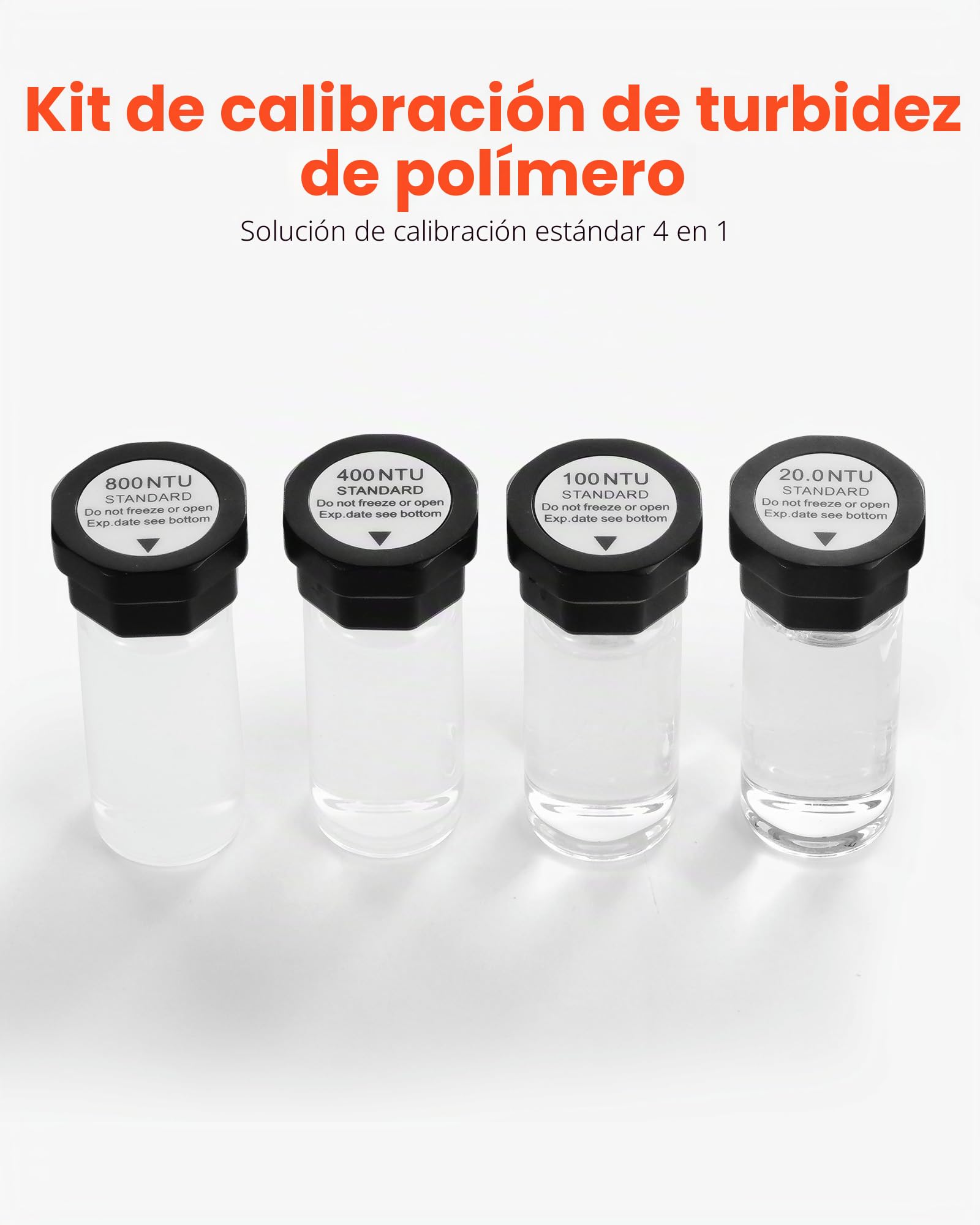 VEVOR Kit Completo de Solución de Calibración de Turbidez, 20/100/400/800 NTU, 20 ml Cada Uno, 4 uds, para Turbidímetro TN2000, Inserto Protector a Prueba de Golpes, Diseño de Botella Sellada