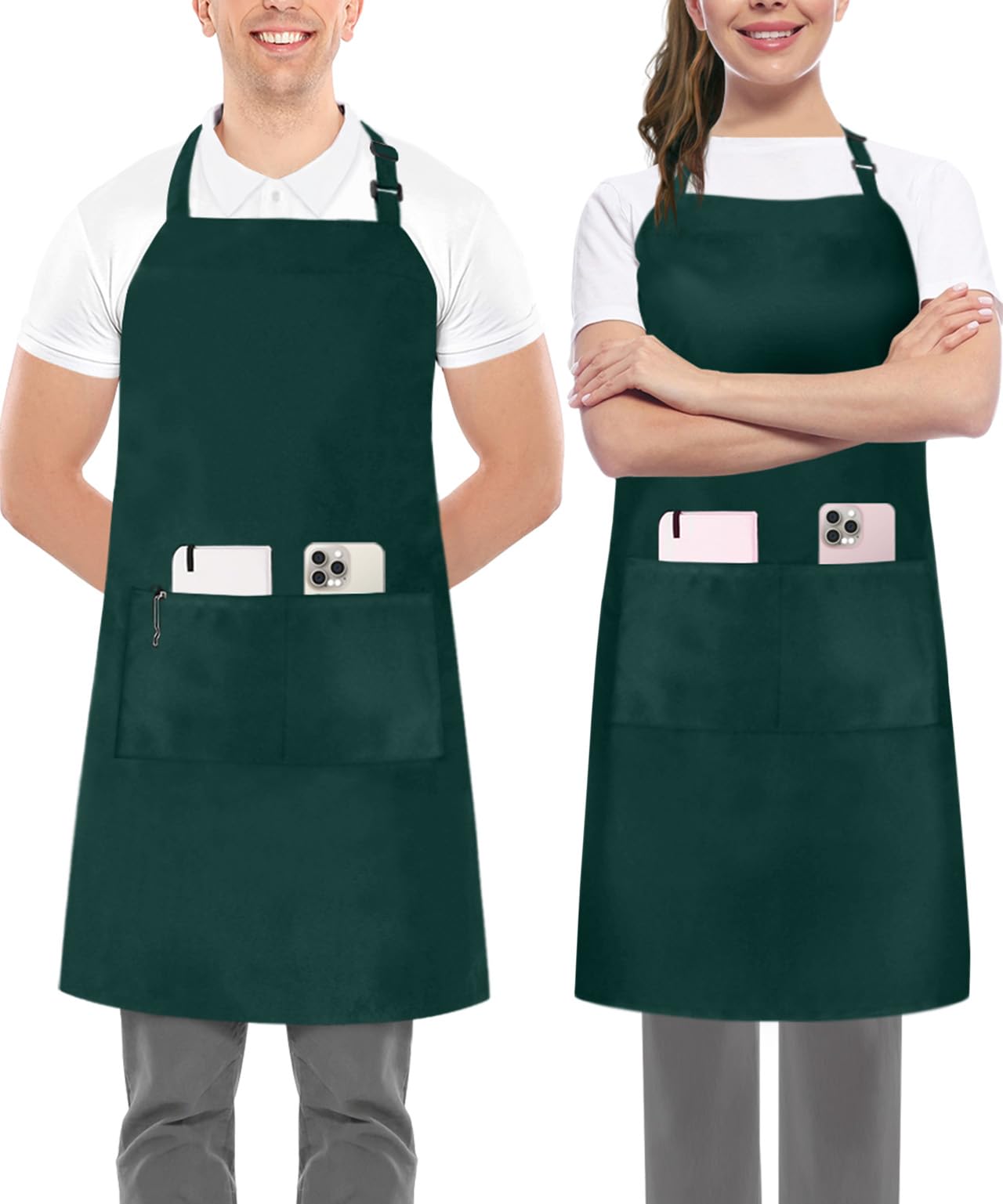 Utopia Kitchen 2er Pack Unisex Grillschürze mit geräumigen Taschen Verstellbare Latzschürzen für Männer und Frauen ideal für Köche Kochen Grillen und Backen Grün