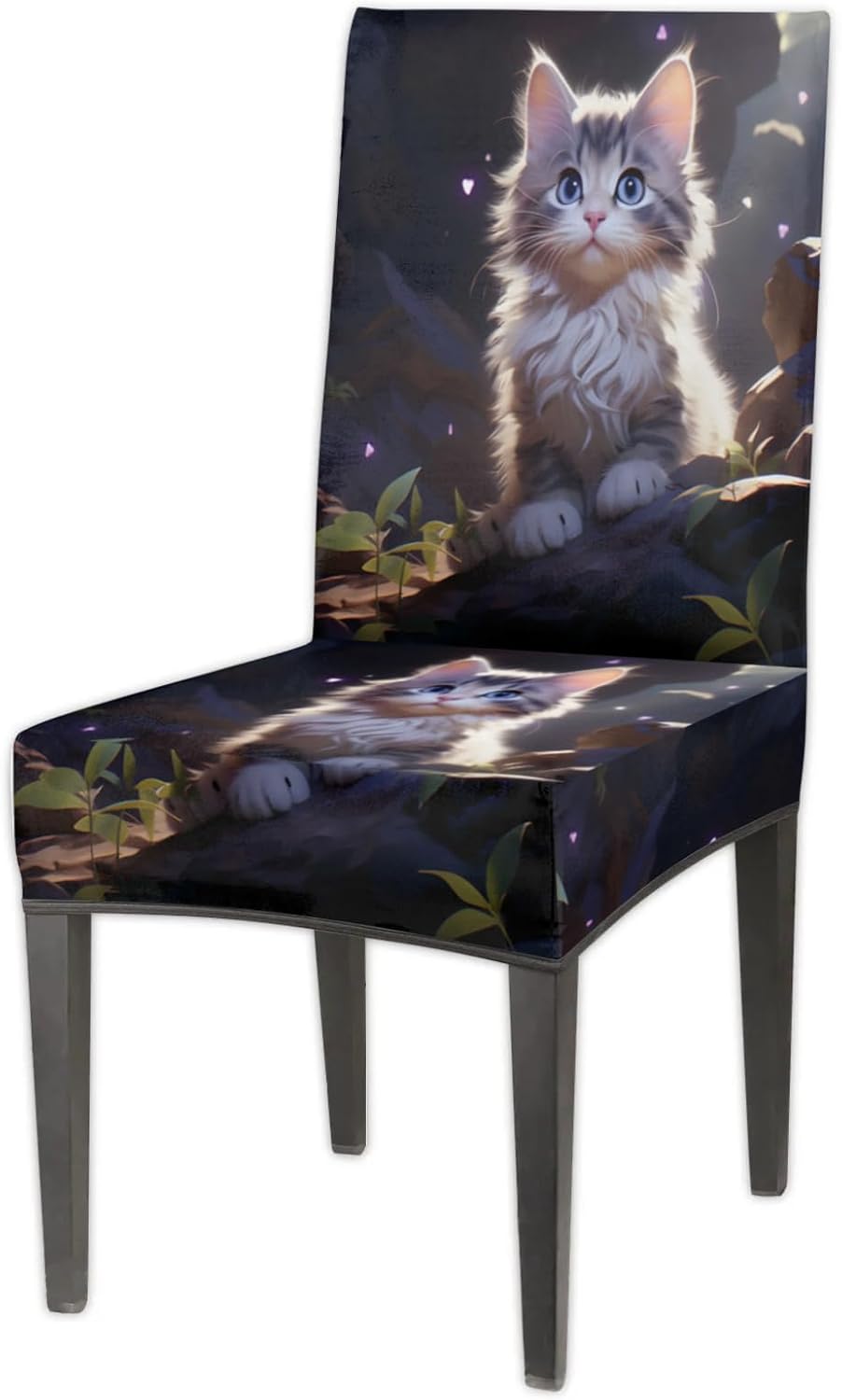 QsirBC Cute Cat Night Stretch Dining Room Chair Covers Set of 6 Chair Slipcovers Removable Washable Kitchen Seat Covers Chair Protectors for Hotel Party Wedding