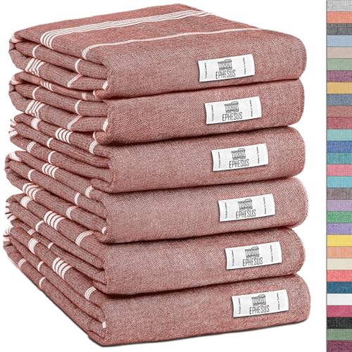 EPHESUS TOWELS Turkish Hand Towels - Set of 6 | 18 x 30 - Decorative Boho Turkish Hand Towel for Bathroom Kitchen Guest Face Hair Tea Dishcloth (Sultan Terra)
