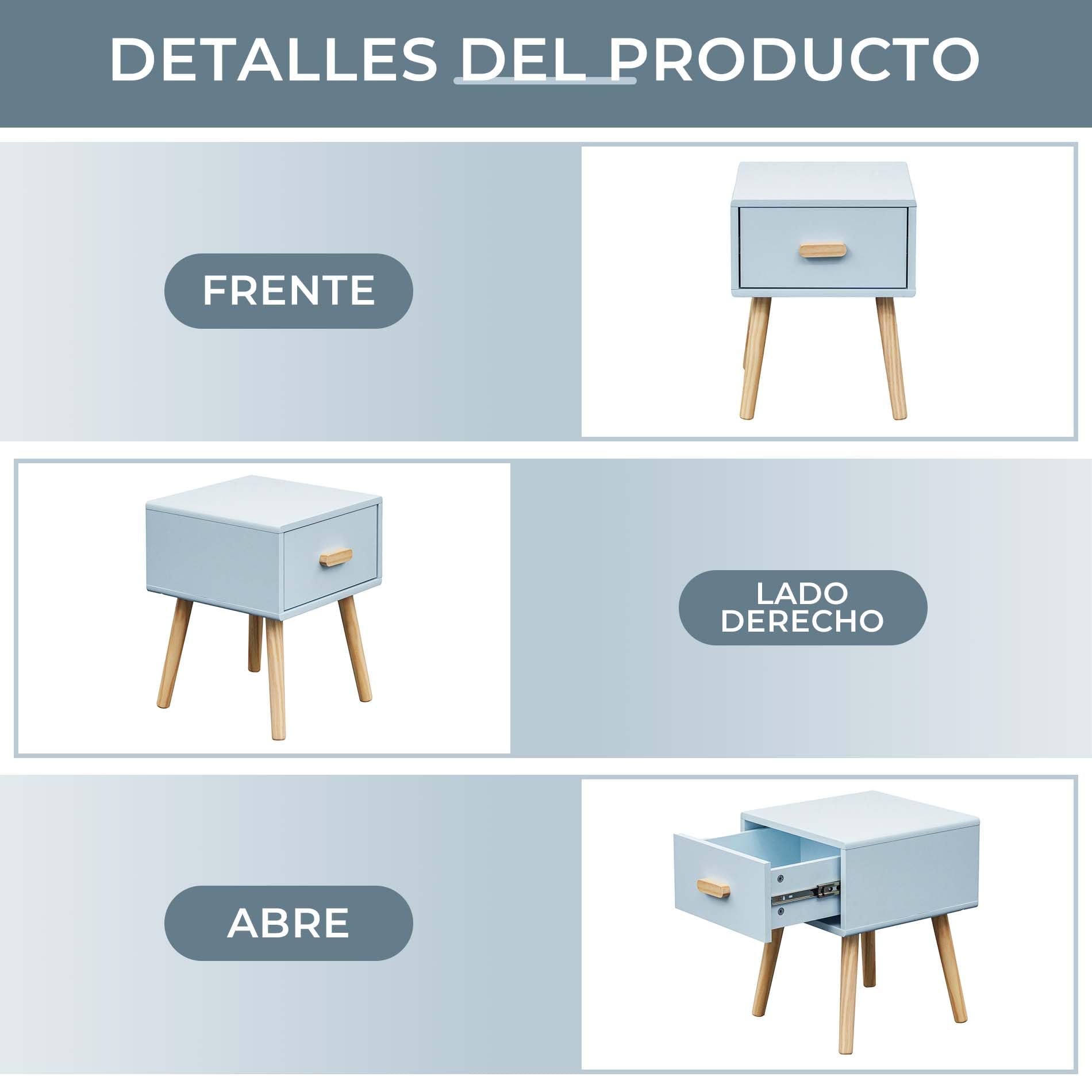 Rebecca Mobili Mesita de Noche para Habitación Infantil, Mesita con 1 Cajón, Celeste Marrón, MDF Pino, para Cama Montessori, Estilo Escandinavo - Dimensiones AxAnxFon: 44 x 35 x 35 cm - Art. RE7142