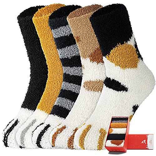 Image of ICEIVY Socks Women, Soft Knit Wool Winter Thick Warm Cabin Fuzzy Crew Women Socks 5 Pack