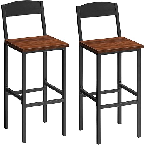 HOOBRO Bar Stools, Bar Stools Set of 2, Bar Chairs with Footrests, Bar Stools with Back, 25.8" Counter Height Bar Stools, for Kitchen Island, Living Room, Bar, Cafe, Black and Walnut BH22BY01G1