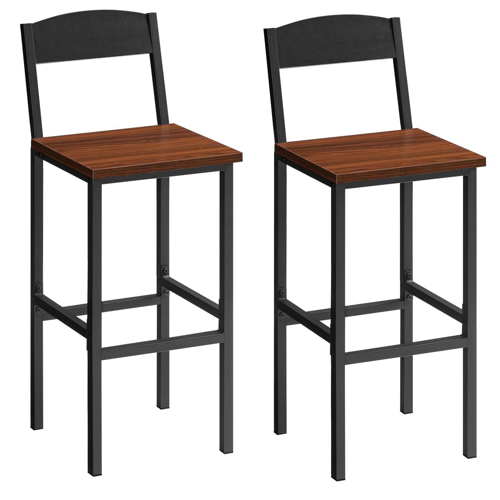 HOOBRO Bar Stools, Bar Stools Set of 2, Bar Chairs with Backrest, Bar Stools with Footrests,25.8" Counter Height Bar Stools, for Kitchen Island, Living Room, Bar, Cafe, Black and Walnut BH22BY01