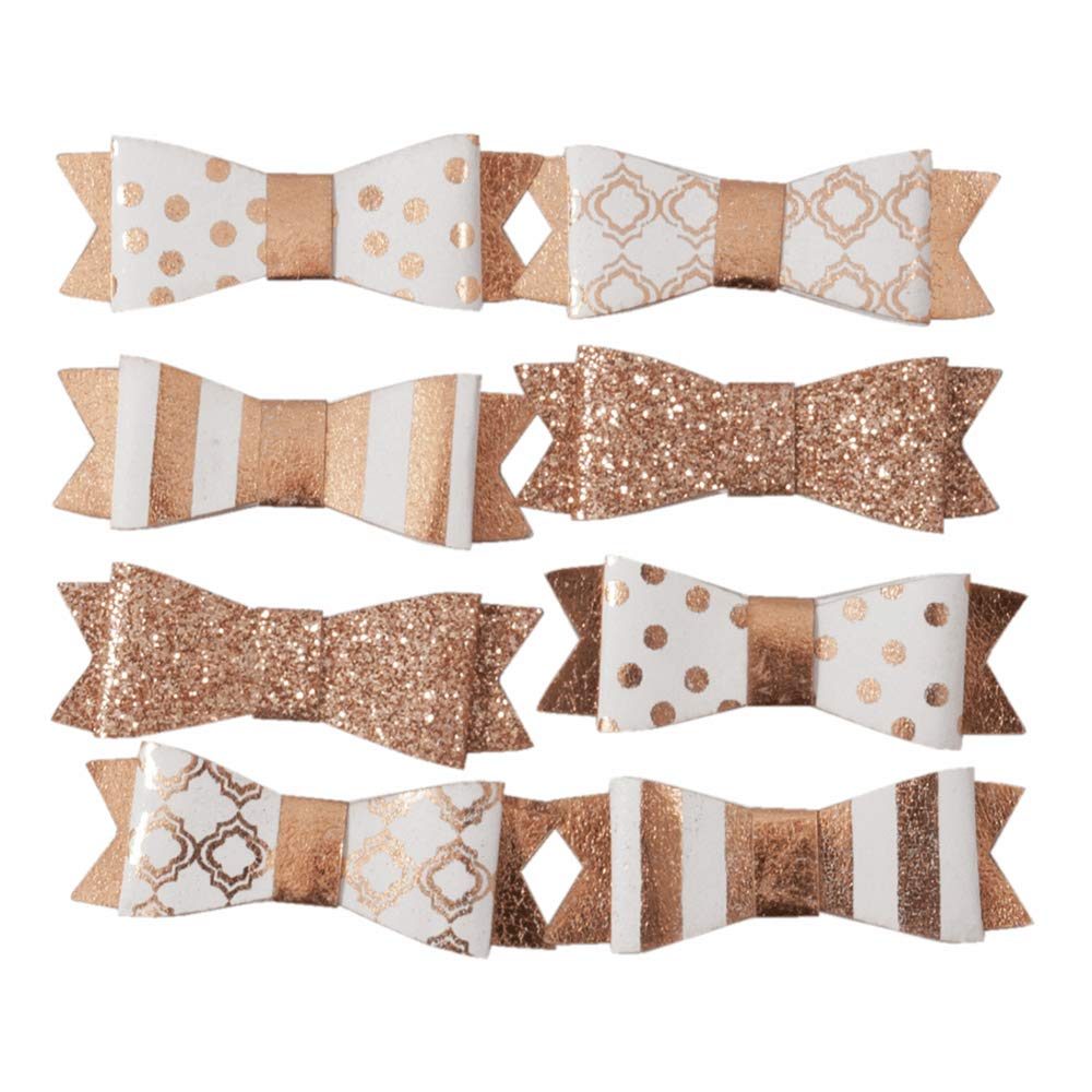 8 Rose Gold Metallic Paper Bow Embellishments - Christmas Papercrafts