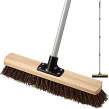 Mitclear 16IN Outdoor Garden Broom Heavy Duty with Long Handle(63IN), Yard Brush with Natural Bassine Hard Bristle & Metal Poles, Stiff Sweeping Brush for Decking Driveway Garage Gardens Yards Patio