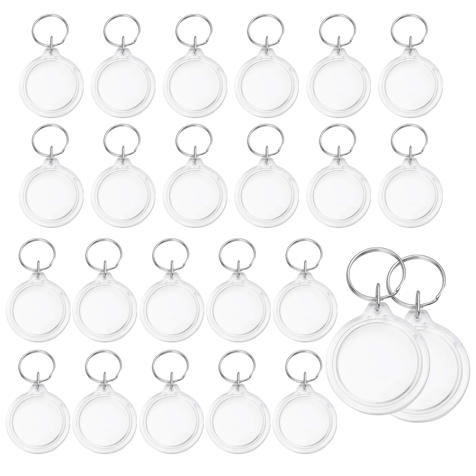 25PCS 1.4inch Round Clear Acrylic Blank Passport Photo Inserts Split Keychain Keyrings Wallet Picture Snap-in Frame Key Ring