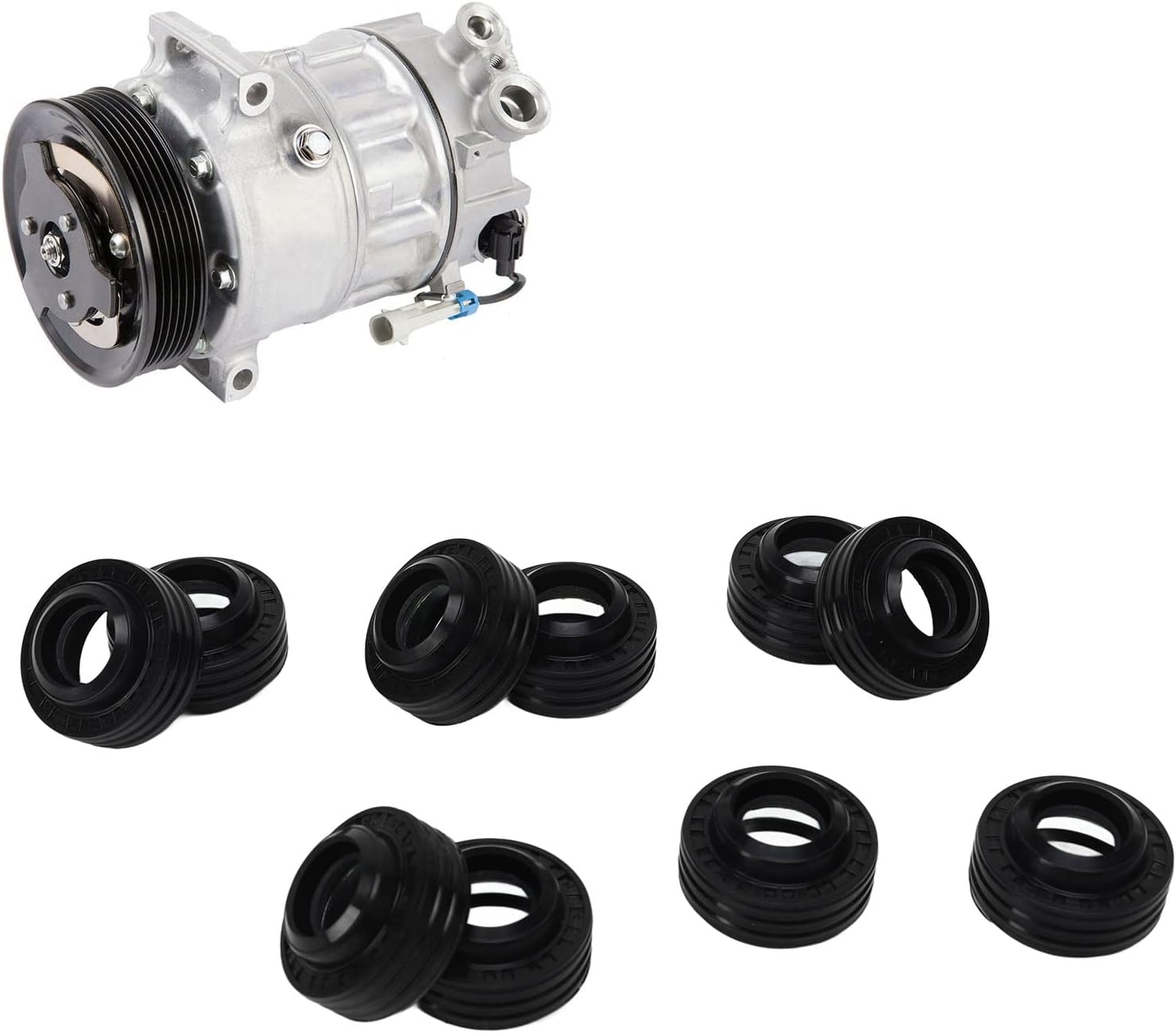 10PCS AC Compressor Shaft Seal Kit, Rubber Black Circular Oil Seal for 10S AC Compressor, High Precision Lip Seal with Leak - Proof Design for Automotive Air Conditioning Systems