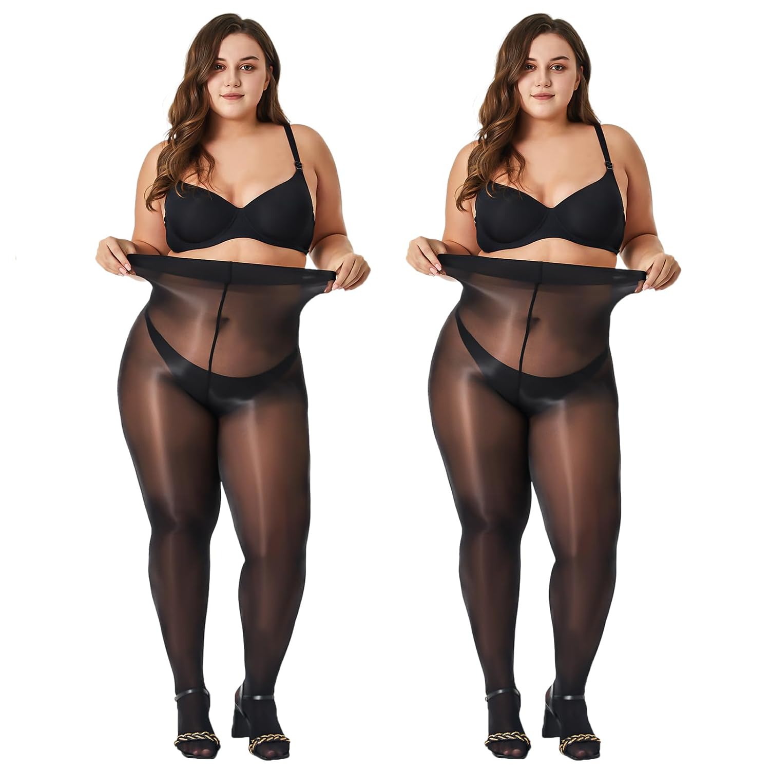 2 Pairs Women's Shiny Pantyhose Plus Size Oil Sheer Tights
