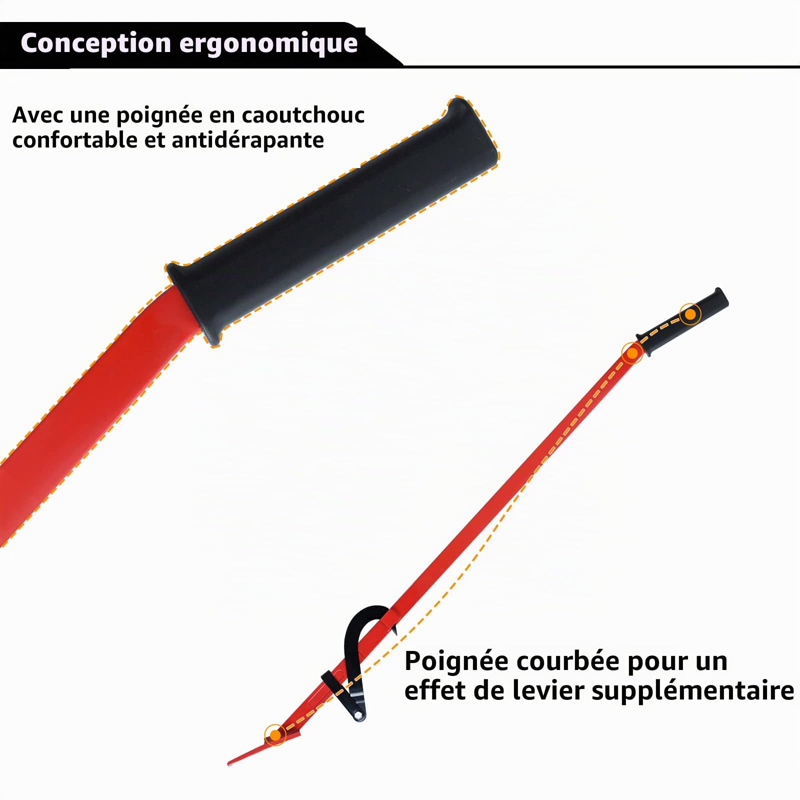 UISEBRT Lève-tronc professionnel 130 cm pour abattre les arbres, avec crochet réversible, aide à l'abattage jusqu'à 250 kg, aide à la rotation pour le travail du bois