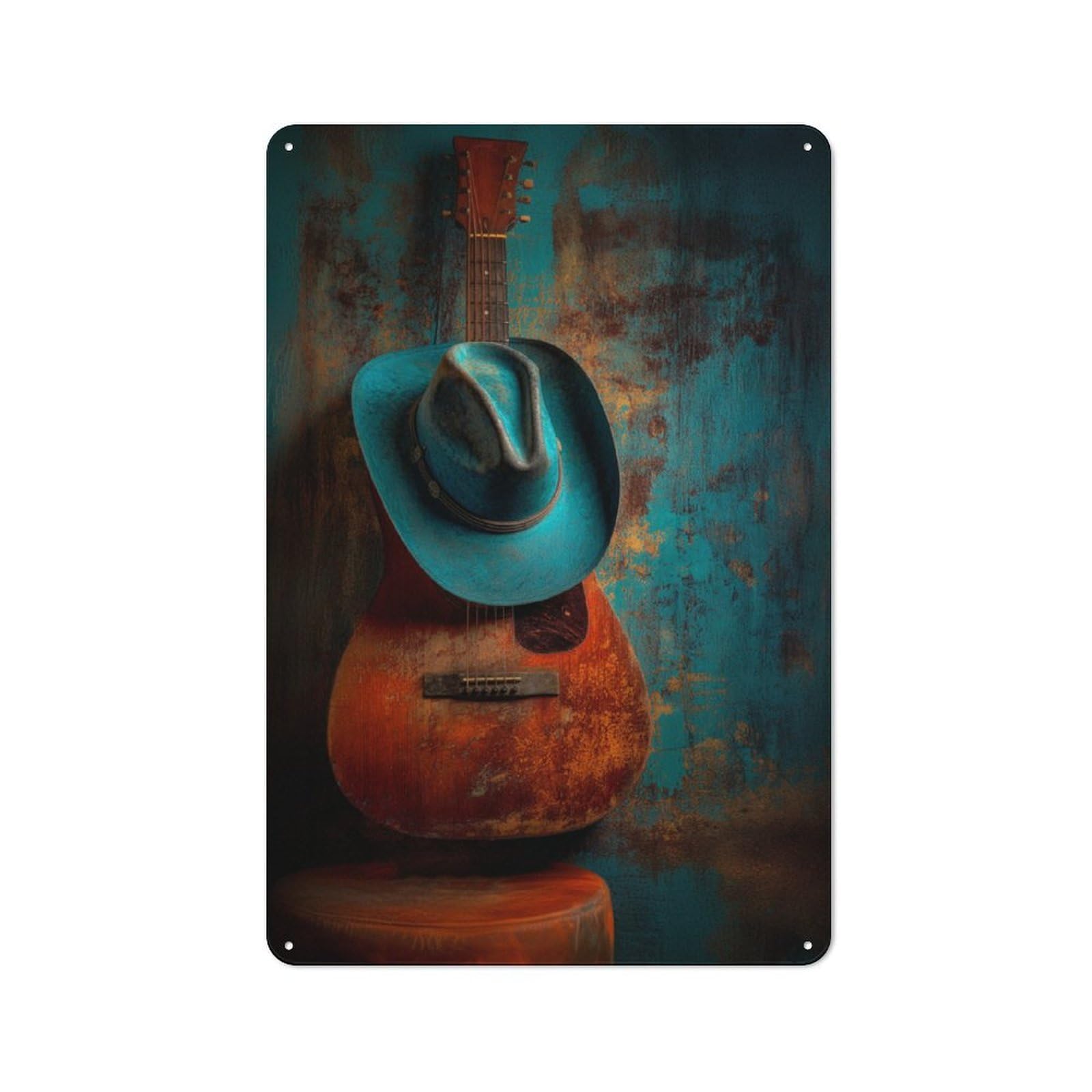 Jubonexis Luxury Western Abstract Wide Brim Cowboy Hat Tin Metal Signs Wall Art Decorations for Bar Pub Club Cafe Room Farmhouse White 30x20cm