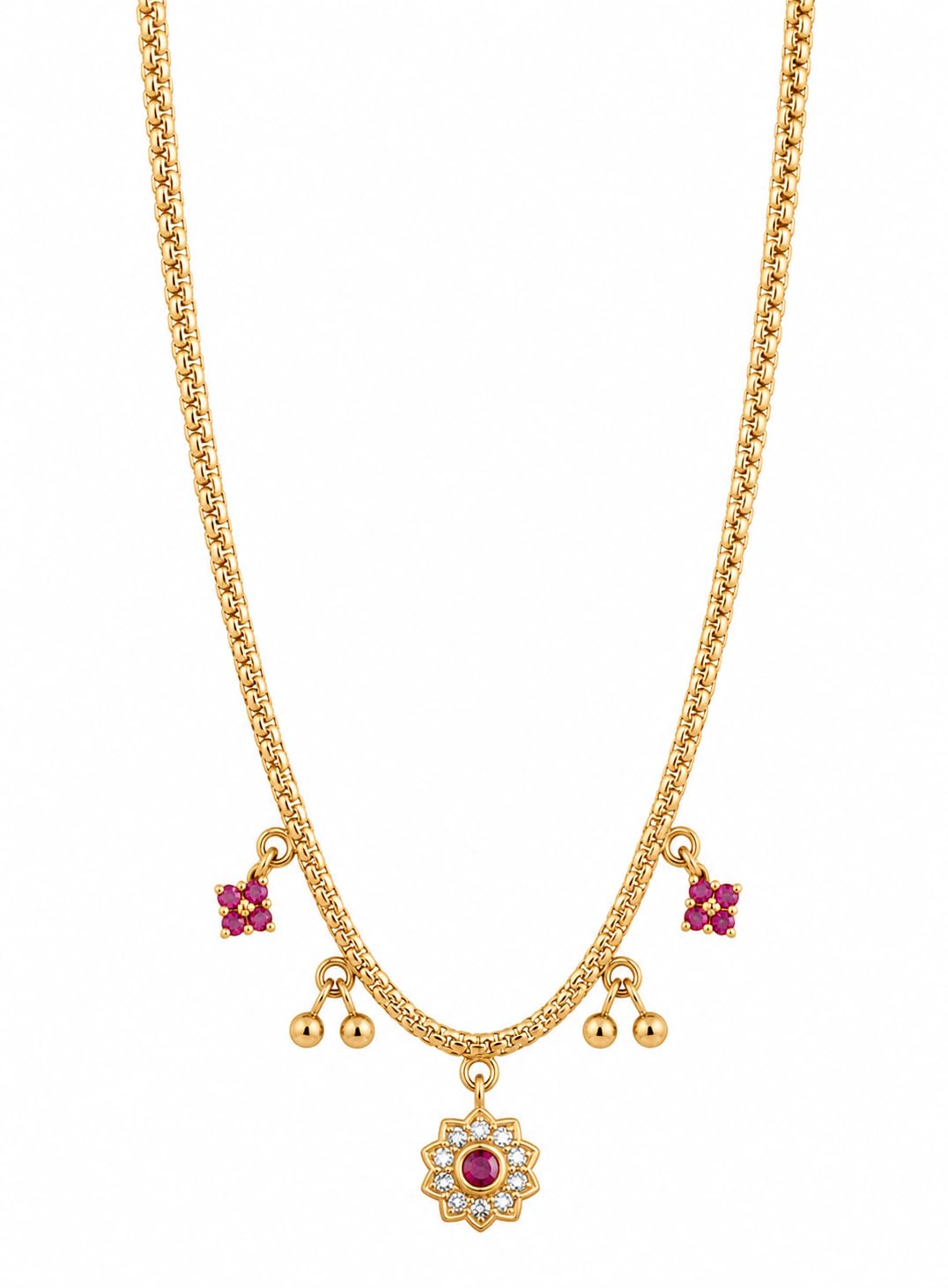 Gold Plated Brass Pendant Necklace for Women – Floral Pink Stone Charm | 18 Inch Adjustable Chain | Wedding & Party Jewelry-image-12