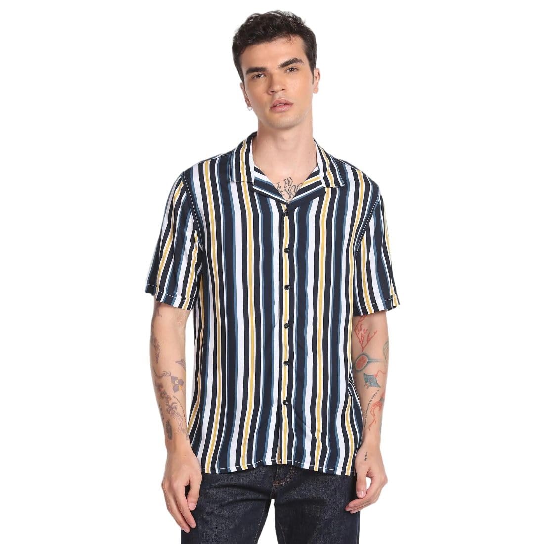 flying machine Men's Slim Fit Shirt | Striped | Short Sleeves | Shirt for Man-picture-37