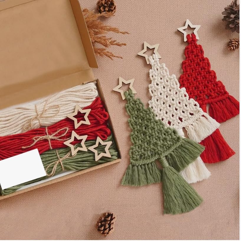 mdgfge 3 Pack Christmas Tree DIY Macrame Kit, Christmas Macrame Woven...