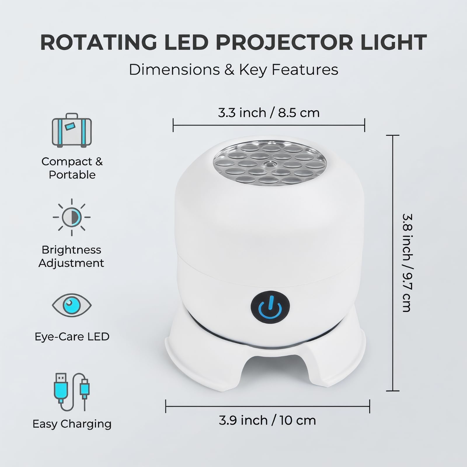 PGonline Proyector LED Giratorio Dinámico, Lámpara de Proyección Océano Copo Nieve con Rotación 360°, Alimentado por USB, para Habitación Niños, Dormitorios y Salas Estar