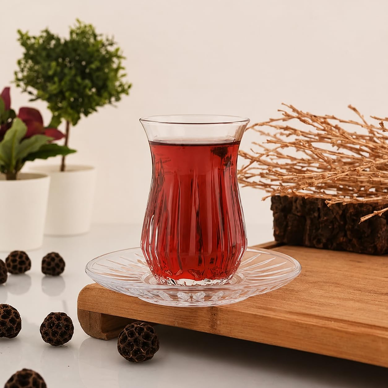 ROSEFINCH Elegant Turkish Tea Glasses and Saucers | Beautiful Crystal Clear Glass Teacups, Dishwasher Safe, 12 Piece Set Includes 6 Glasses and 6 Saucers-image-7