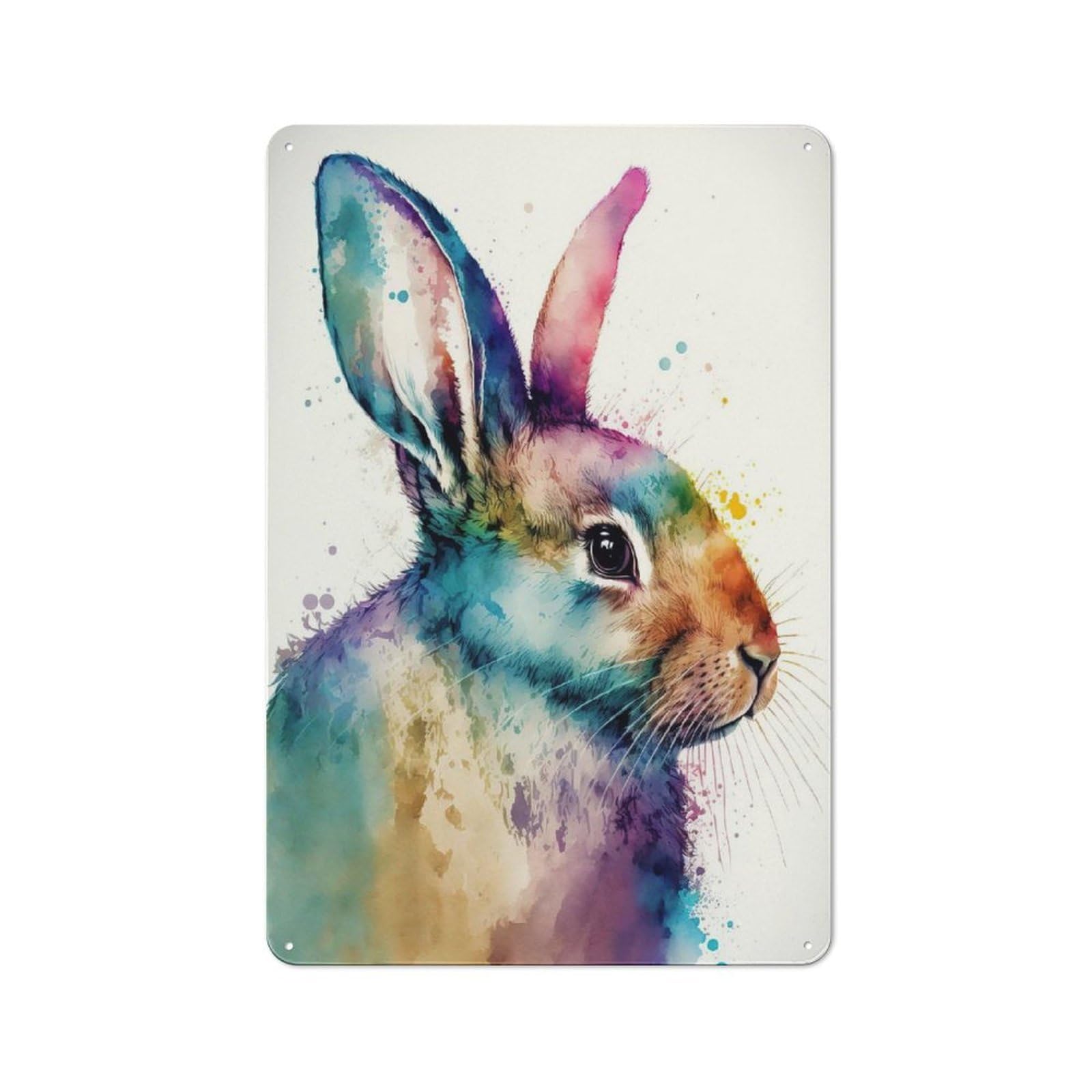 Junmoney Style-9 Watercolor Rabbit Rustic Metal Sign 30X20cm For Garden Room Or Summerhouse, For Themed Interiors In Garden Rooms And Summerhouses